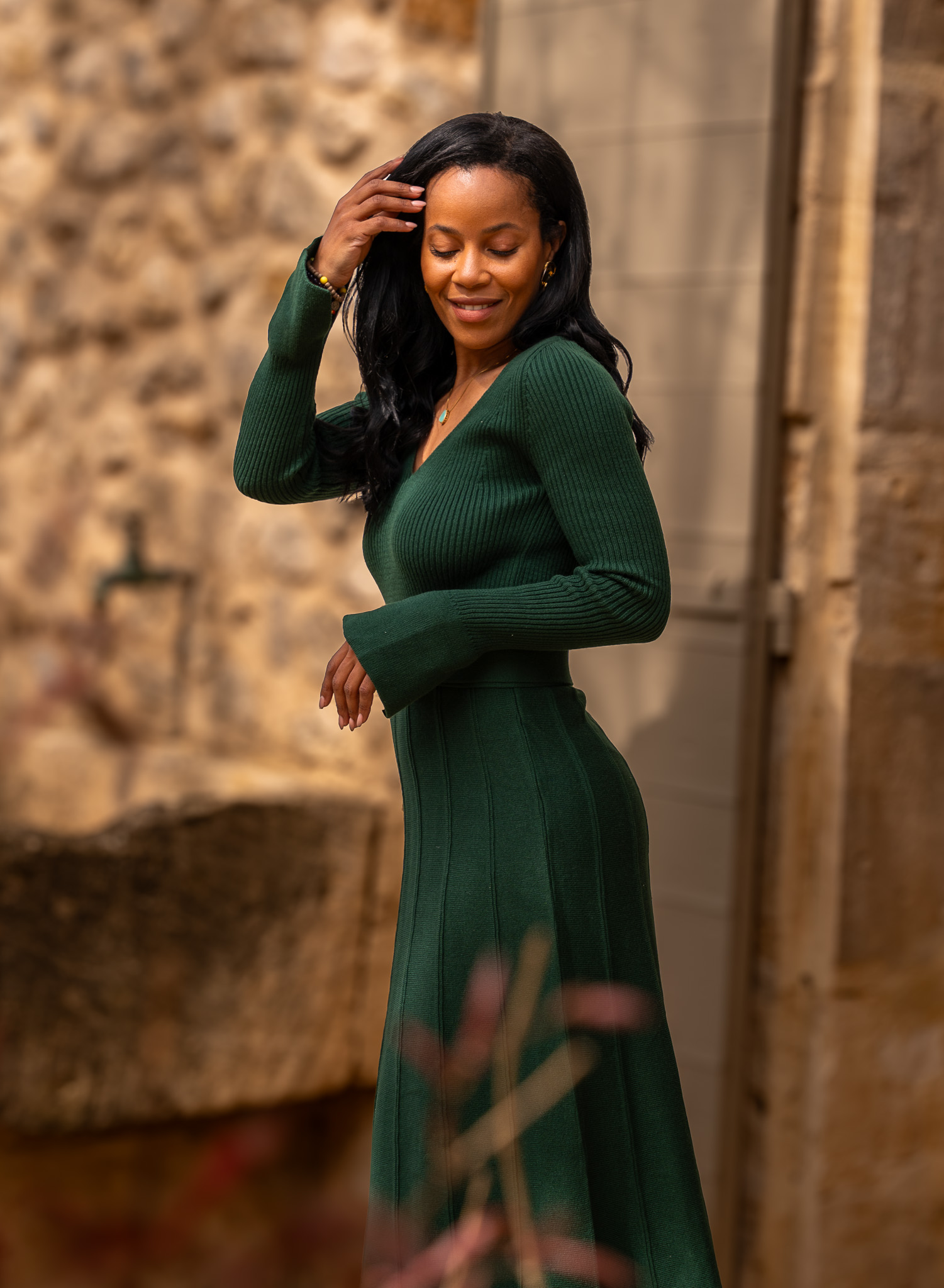 Robe Nuage Verte — knit vert forêt col V